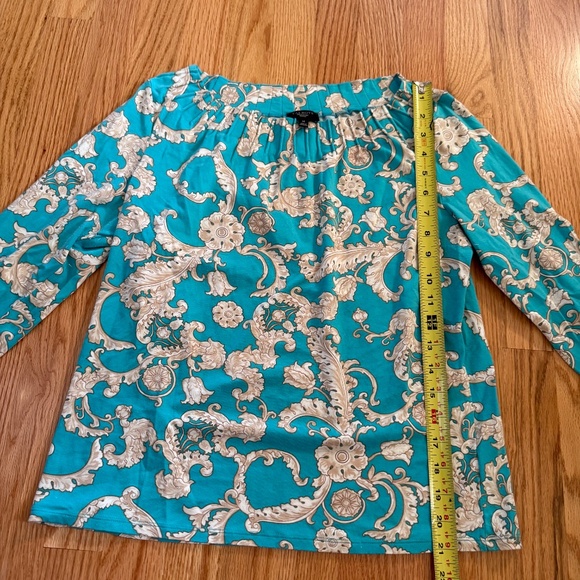 Talbots Women’s 3/4 Sleeve Turquoise Print Top - Picture 5 of 7